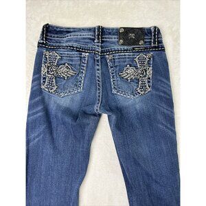 MissMe Jeans Women’s Size 28 Style JP5095 Bootcut Blue Rhinestone Cross pockets